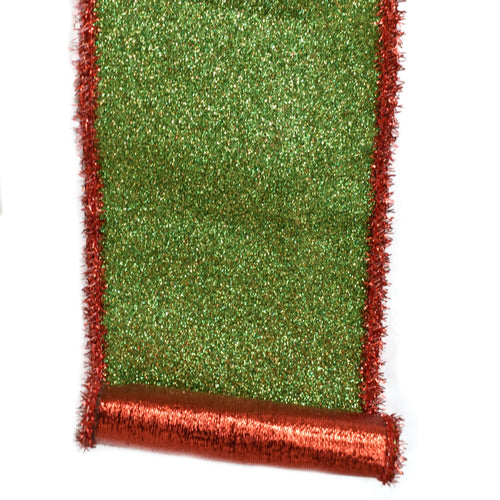 Green Glitter Ribbon with Red Tinsel Edge