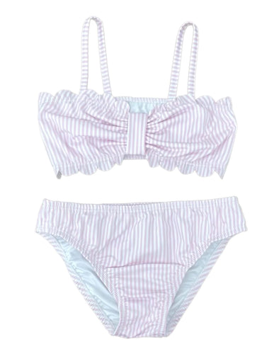 One Piece Scalloped Swimsuit, Pink Stripe