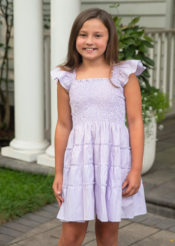 Charlotte Eyelet Dress Lavender Stripe