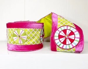 A Sweet Candy EXCLUSIVE Lime Green and Pink Solid Velvet Wired Ribbon