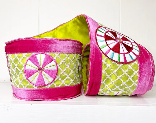 A Sweet Candy EXCLUSIVE Lime Green and Pink Solid Velvet Wired Ribbon