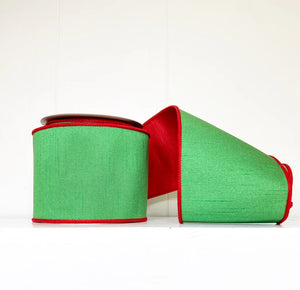 Green and Red Dupioni 4" Wired Ribbon