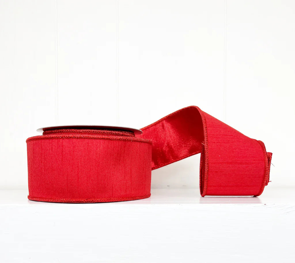 Red Dupion Metallic Red Wired Ribbon