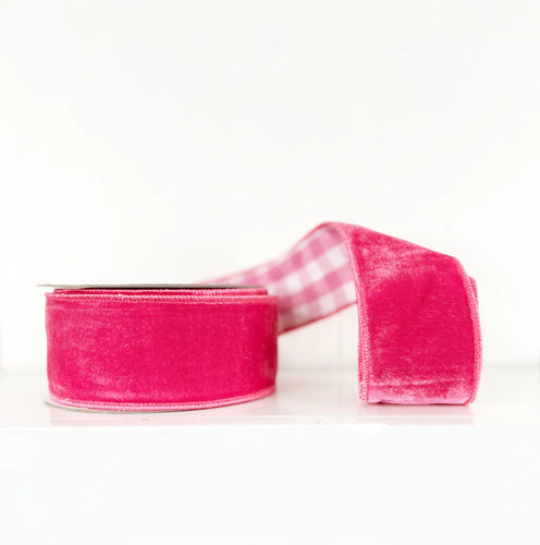 Hot Pink Velvet and Gingham Wired Ribbon