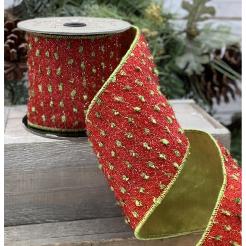 Chenille Knit Ribbon, Red-Green