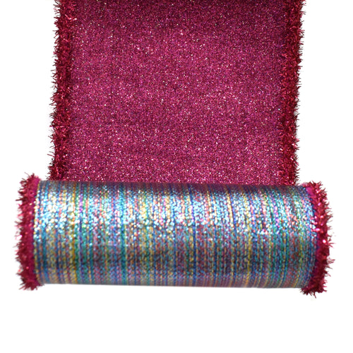 Fuchsia Glitter Ribbon with Tinsel Edge, 4