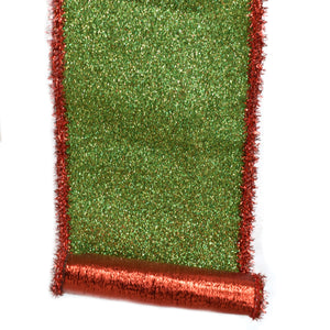 Green Glitter Ribbon with Red Tinsel Edge, 4"x10yd
