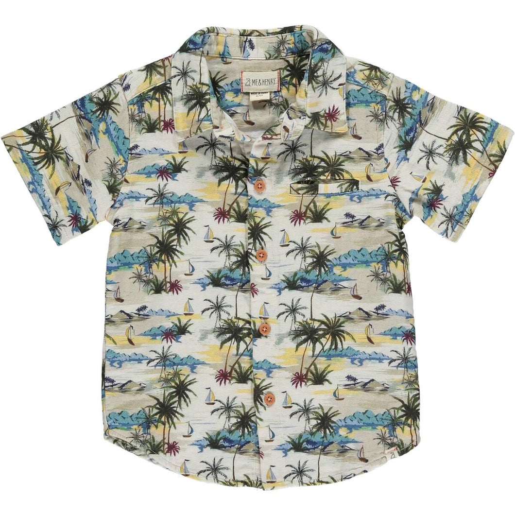 Woven Shirt Cream Hawaiian Print