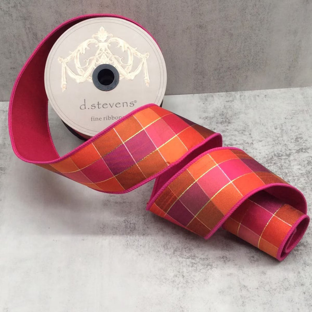 Orange & Pink Taffeta Plaid Ribbon
