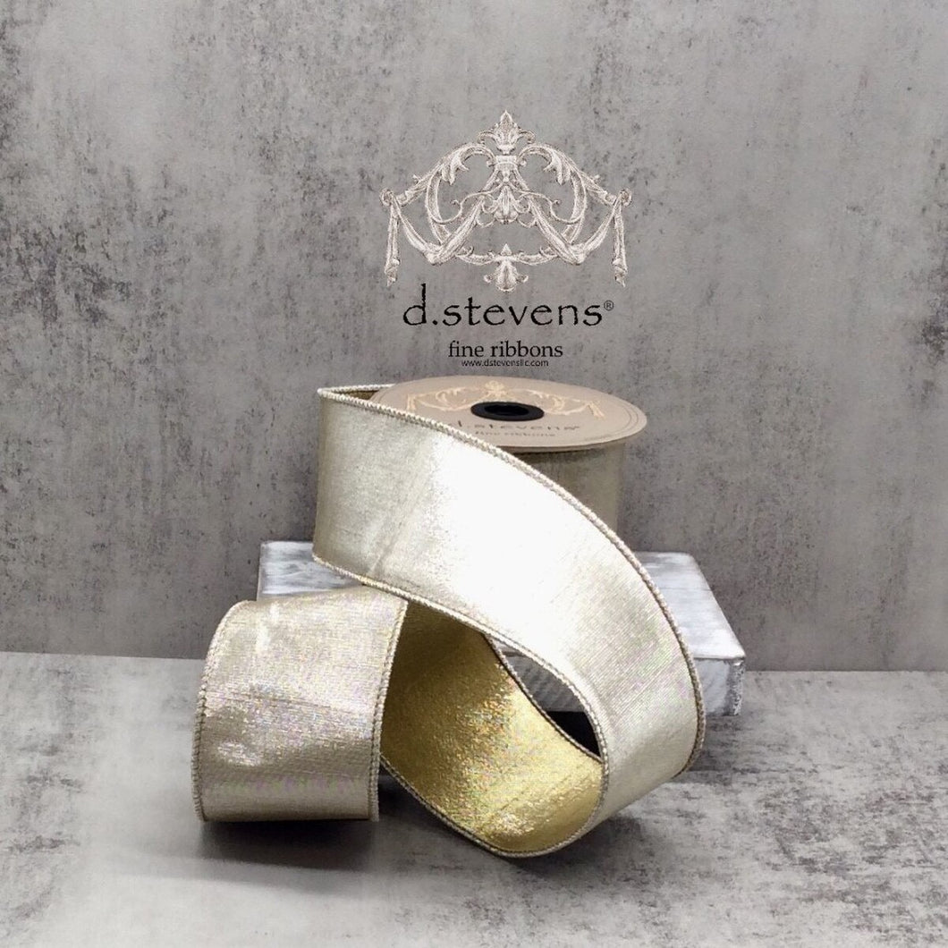 Double Sided Metallic Dupion Ribbon Platinum Light Gold
