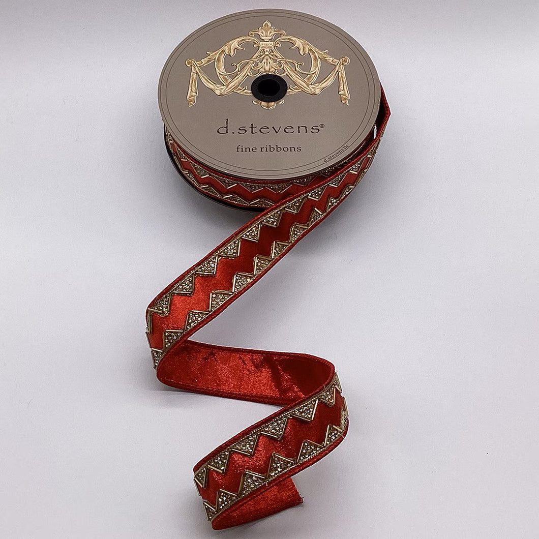 Metallic Dupion Gold Crystal Jewel Jazzy Ribbon Red