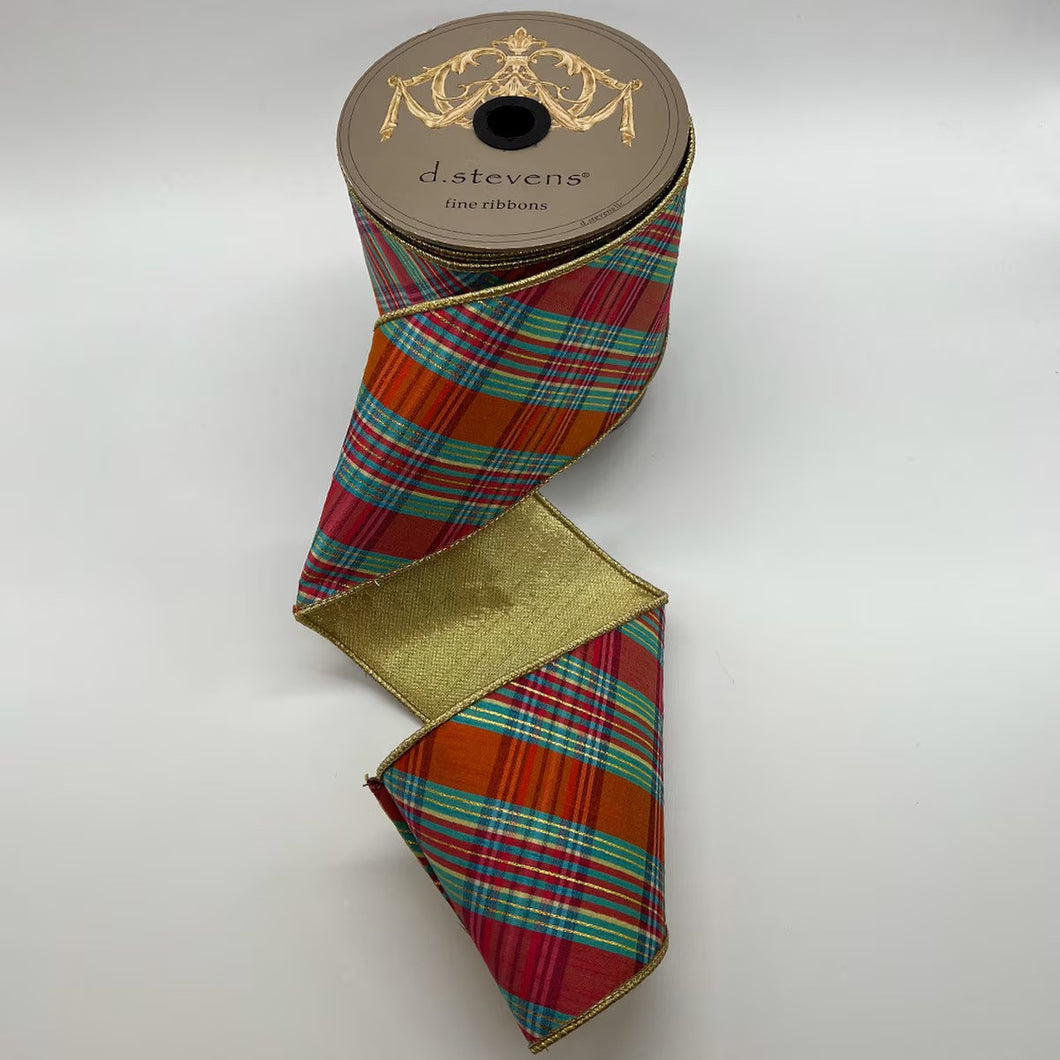 Orange, Pink & Blue Plaid Ribbon