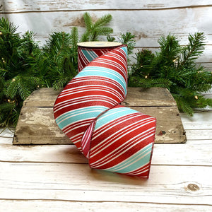 4" Mint & Red Candy Cane Ribbon