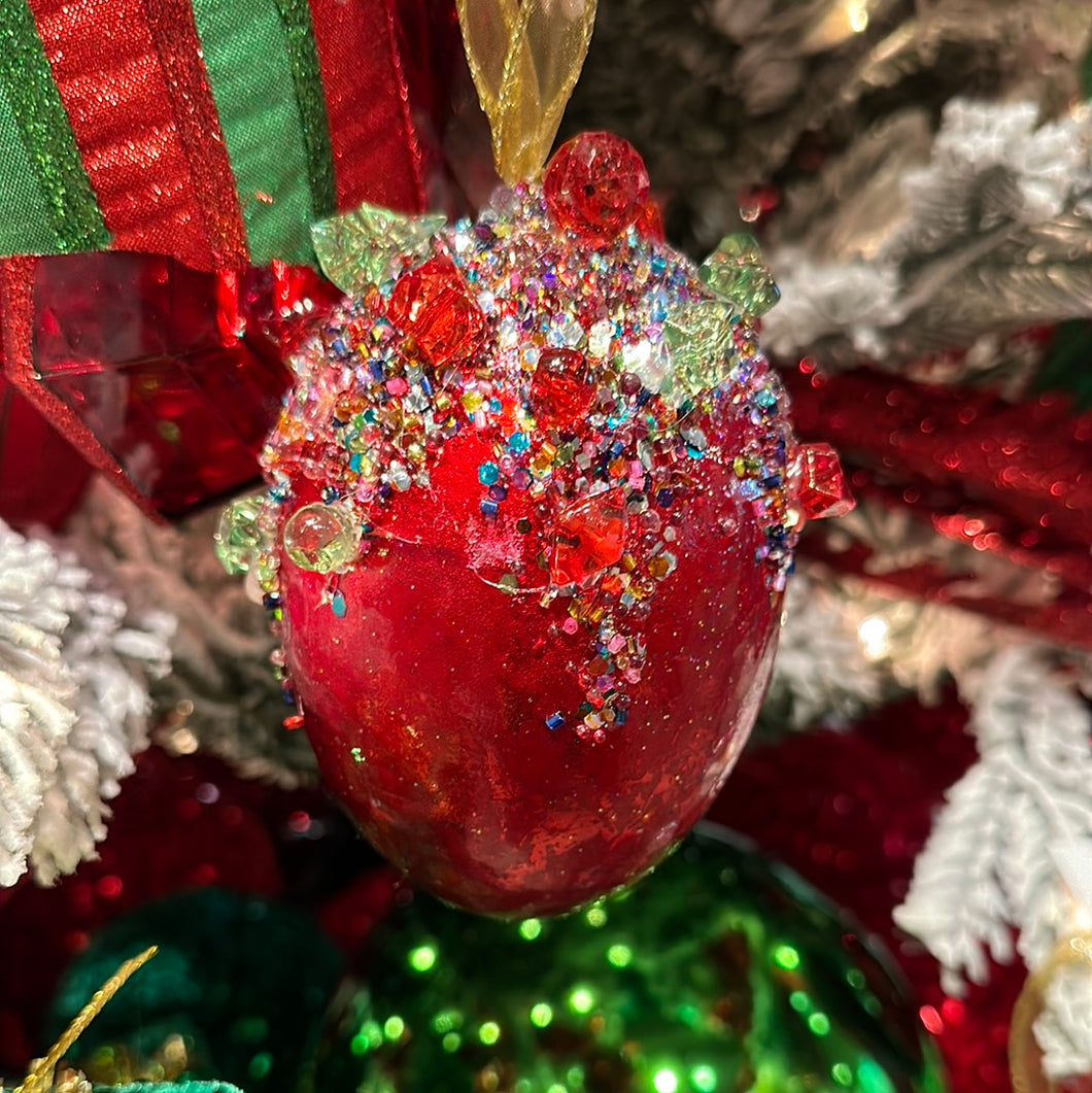 Glitter Bead Egg Ornament, Red