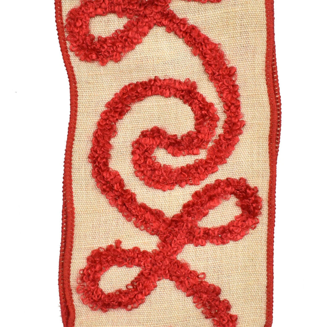 Ribbon with Red Embroidered Scroll