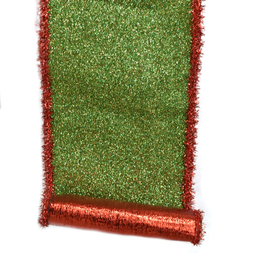 Green Glitter Ribbon with Red Tinsel Edge