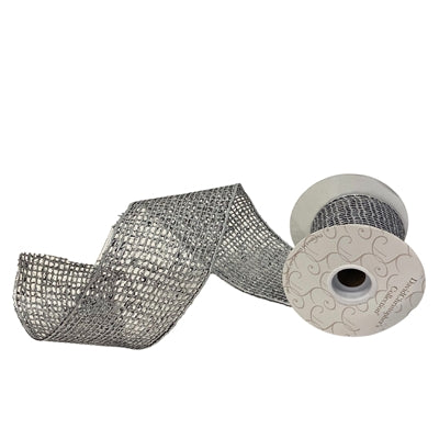 Metallic Open Weave Jute Ribbon, Pewter