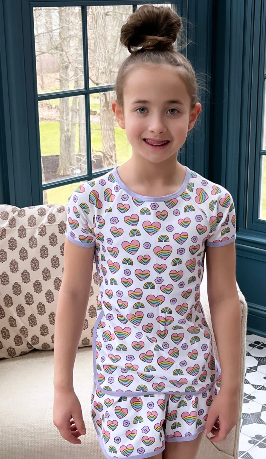 Lounge Short Sleeve Short Set Rainbow Heart
