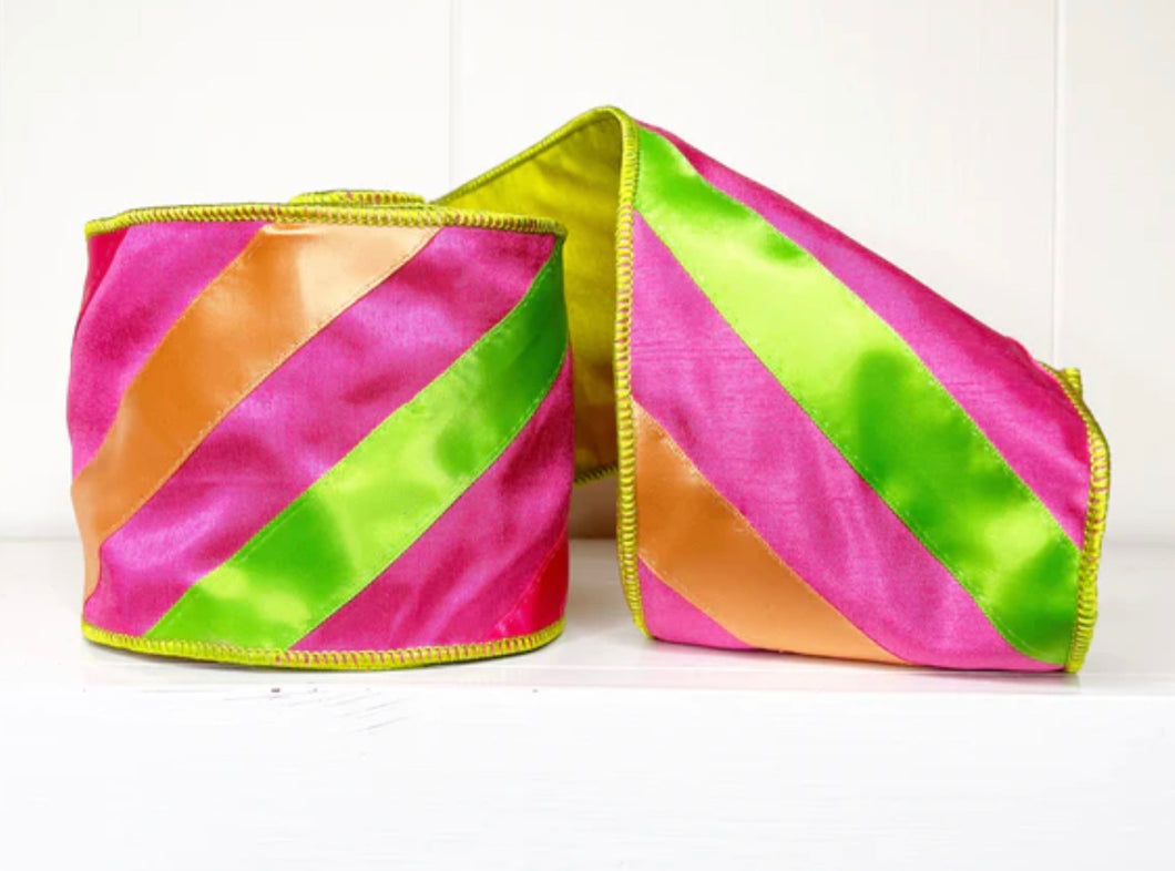 A Sweet Candy EXCLUSIVE Satin Striped Wired Double-Sided Pink Ribbon