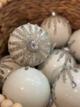 Load image into Gallery viewer, Glass Ball with Teardrop Ornament,  White