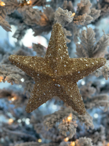 Glitter Bead Star Ornament, Champagne