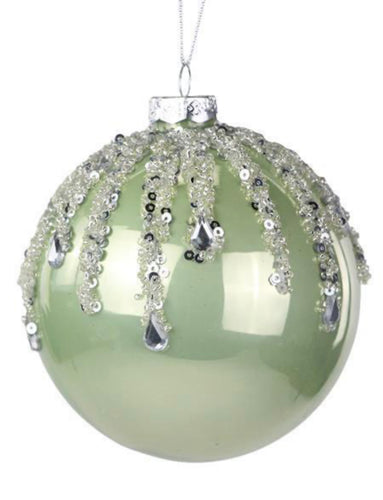 Glass Ball with Teardrop Ornament, Green