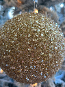 Champagne Glitter Bead Ball Ornament, Large