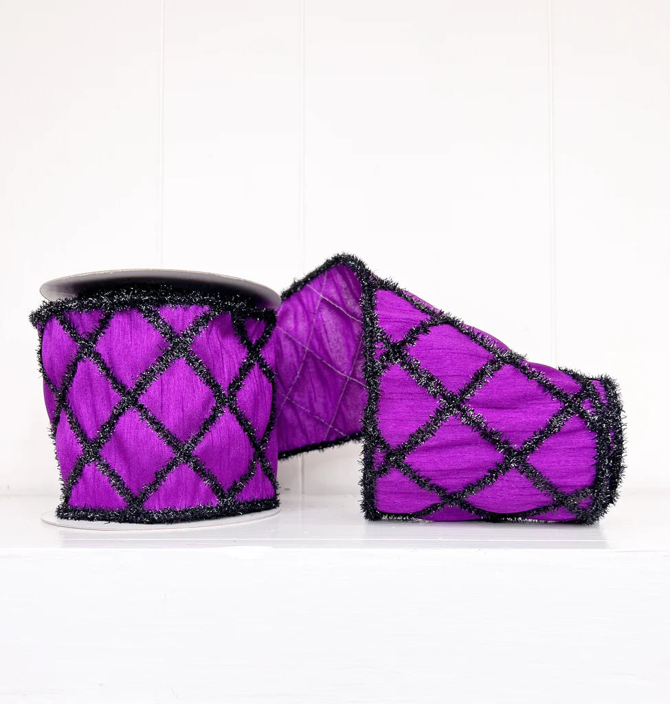 Halloween Collection- Purple Tinsel Black Diamond Dupion RIbbon