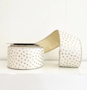 2.5" Gold Velvet Polka Dot Ribbon