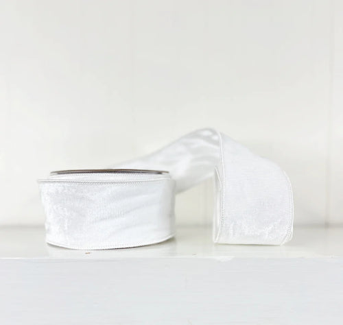 White Velvet Wired Ribbon 2.5