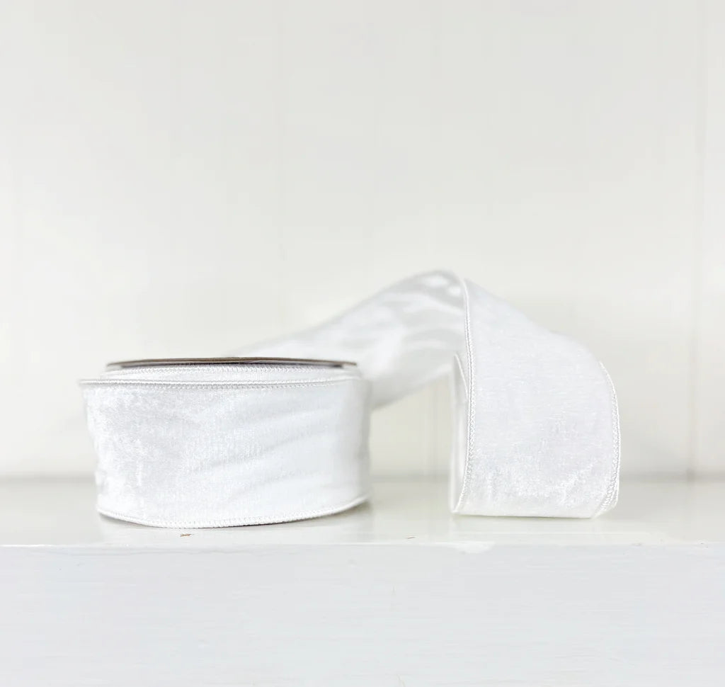 White Velvet Wired Ribbon 2.5