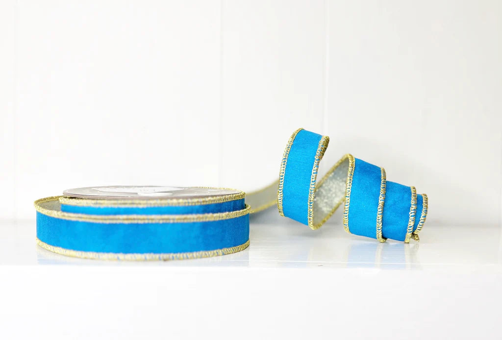 Blue and Gold Wired Ribbon
