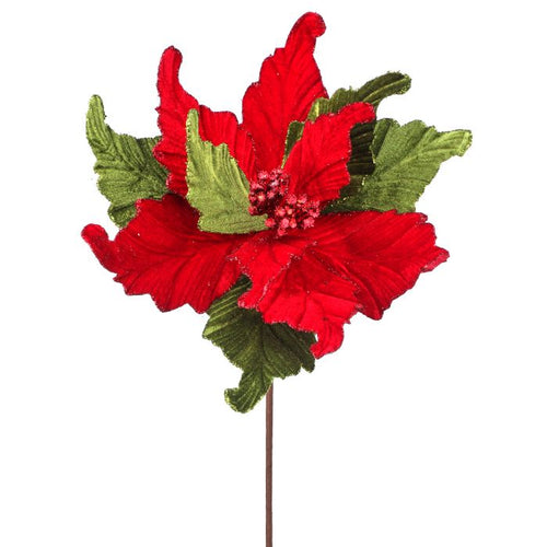 Glitter Edge Red Poinsettia Pick
