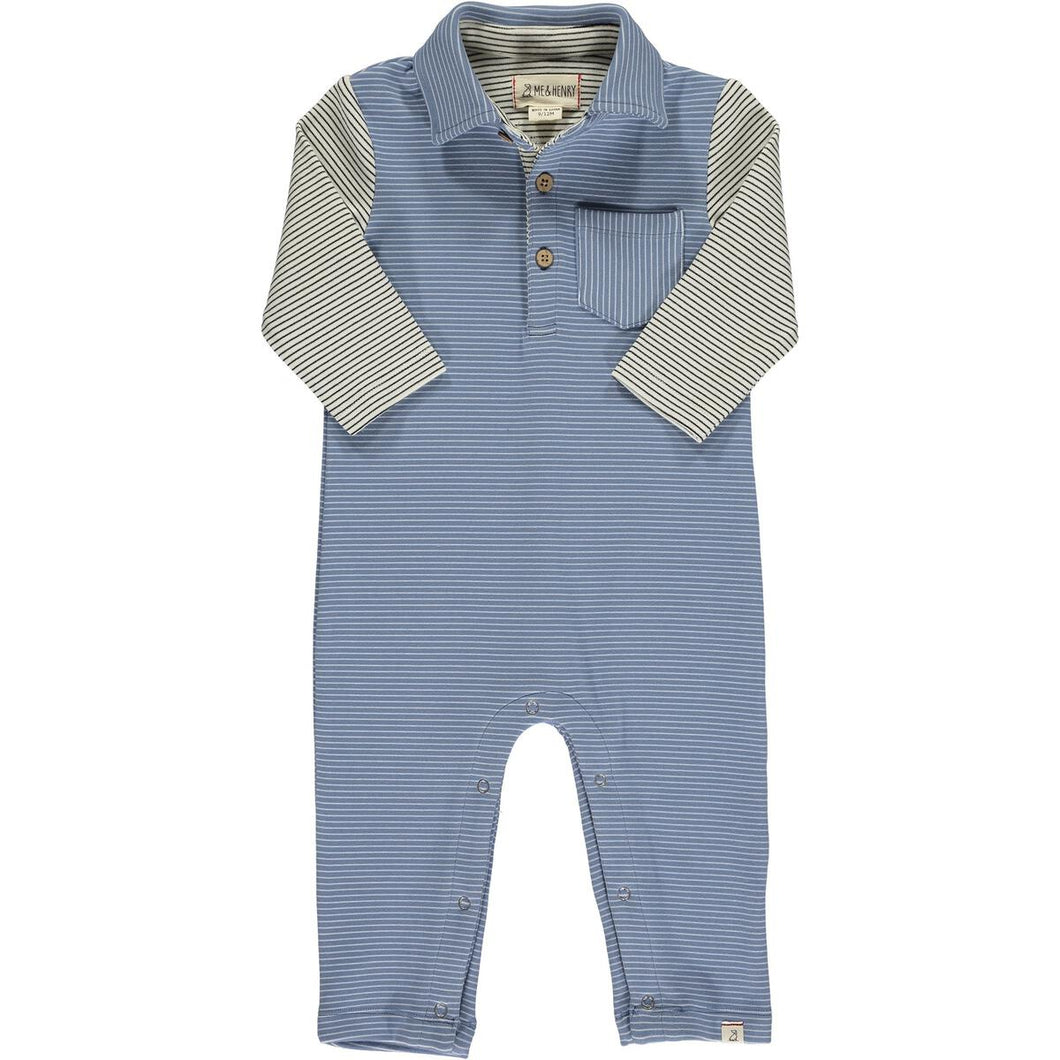 Arlington Polo Romper Blue & Cream