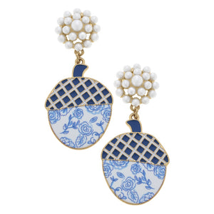 Blue Floral Acorn Earrings