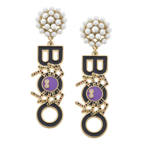Boo with Spider Pearl Cluster Earrings