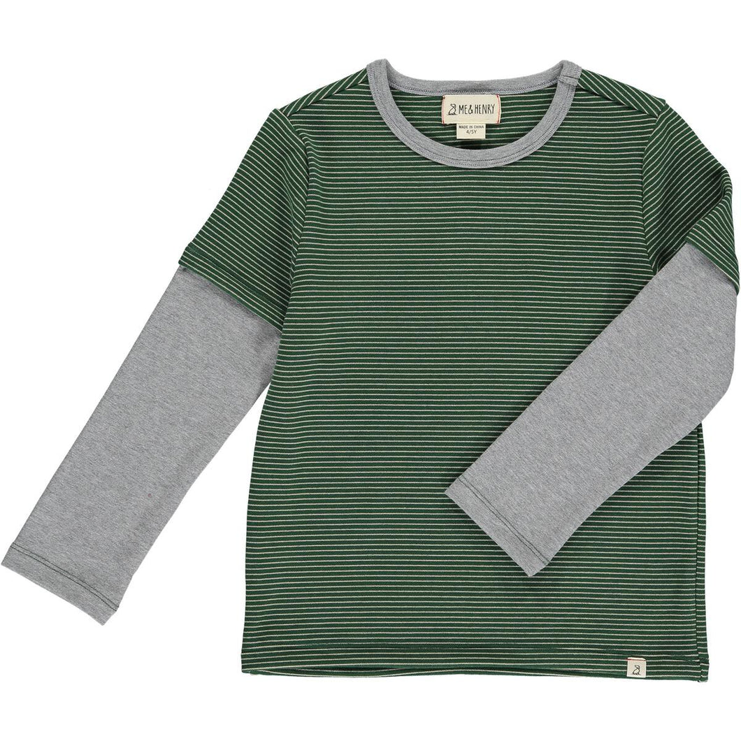 Cameron Mock Sleeve Tee Green Stripe