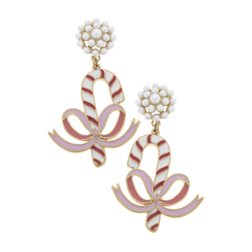Candy Cane with Pink Bow Earrings
