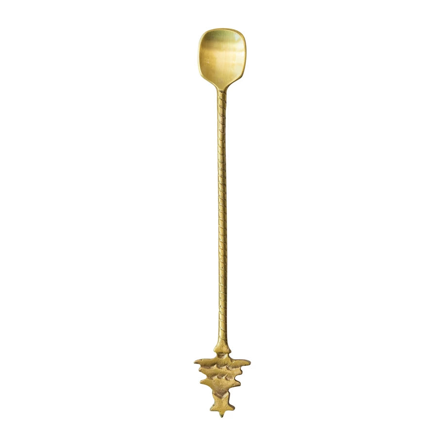 Large Brass Cocktail Spoon with Tree Handle