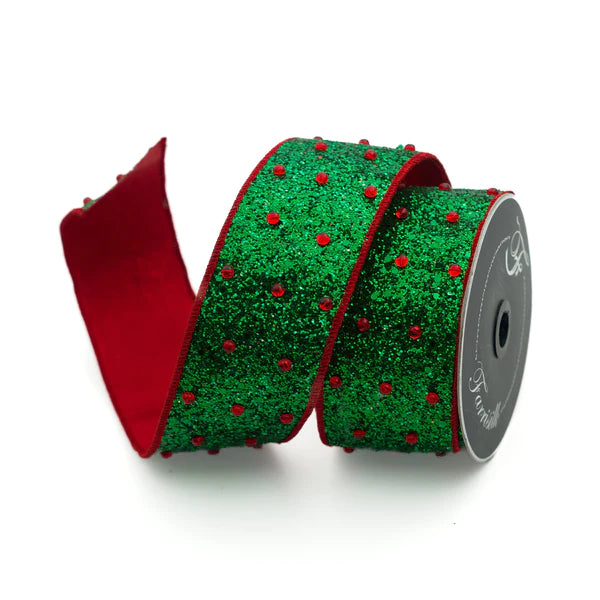 Glitter Ornaments Ribbon, Red-Green