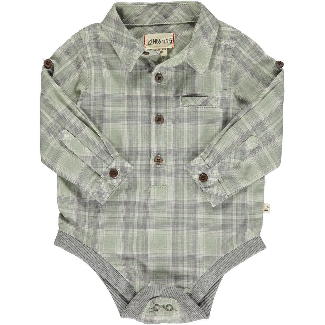 Jasper Onesie Sage & Grey Plaid