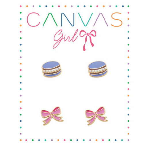 Macaroon & Ribbon Bow Stud Earrings
