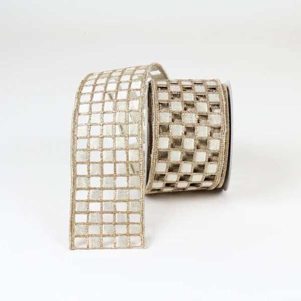 Mini Checker Lace Ribbon, Platinum