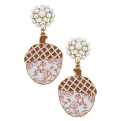Orange Floral Acorn Earrings