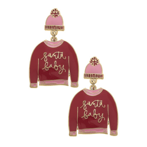 Red & Pink Sweater & Beanie Earrings