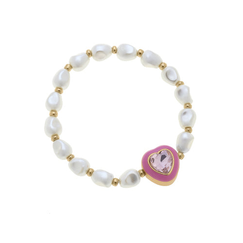 Pink Heart Pearl Bracelet