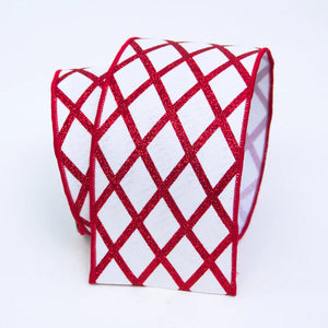 Glitter Lattice Ribbon, Red 4"