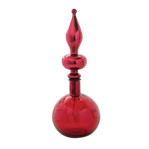 Red Embossed Glass Bottle with Mercury Ornament Stopper