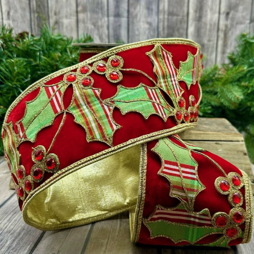 Velvet Jewel North Pole Plaid Holly Ribbon
