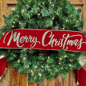 Velvet Gold Merry Christmas Banner, Red